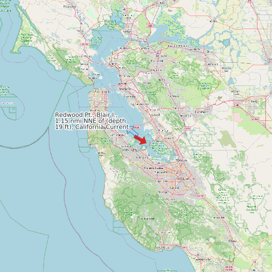 Map of Redwood Pt., Blair I., 1.15 nmi NNE of (depth 19 ft), California Current Prediction Station