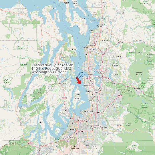 Map of Restoration Point (depth 140 ft), Puget Sound, Washington Current Prediction Station