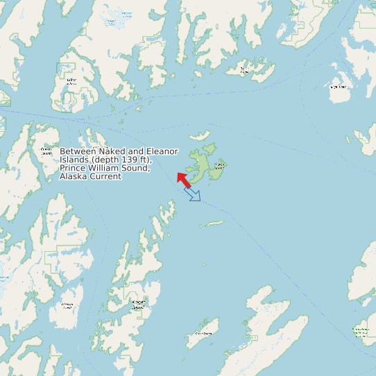 Between Naked and Eleanor Islands (depth 139 ft), Prince William Sound, Alaska Current map