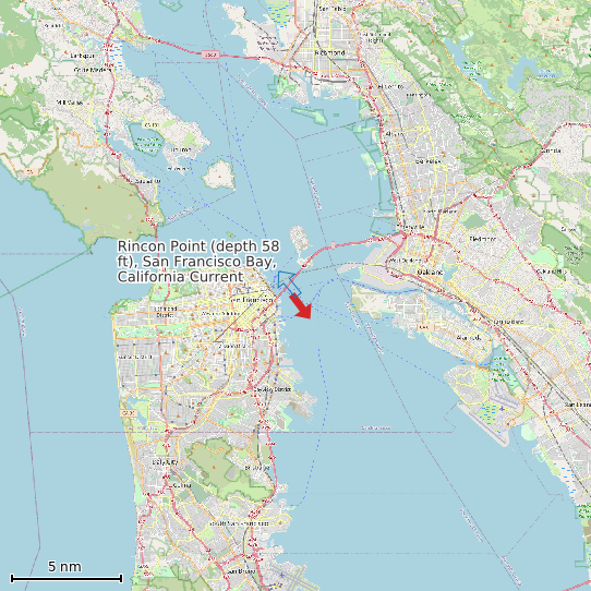 Map of Rincon Point (depth 58 ft), San Francisco Bay, California Current Prediction Station