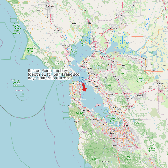 Map of Rincon Point, midbay (depth 11 ft), San Francisco Bay, California Current Prediction Station