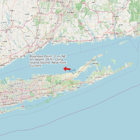 Roanoke Point, 2 mi NE of (depth 39 ft), Long Island Sound, New York Current map