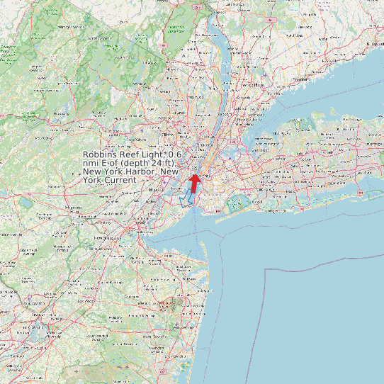 Robbins Reef Light, 0.6 nmi E of (depth 24 ft), New York Harbor, New York Current map