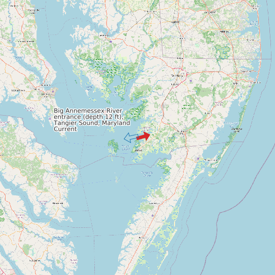 Map of Big Annemessex River entrance (depth 12 ft), Tangier Sound, Maryland Current Prediction Station
