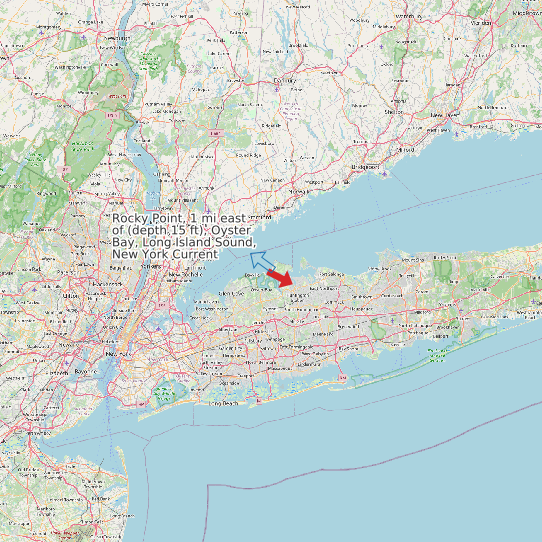 Map of Rocky Point, 1 mi east of (depth 15 ft), Oyster Bay, Long Island Sound, New York Current Prediction Station