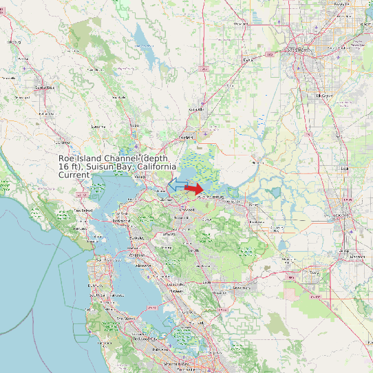 Map of Roe Island Channel (depth 16 ft), Suisun Bay, California Current Prediction Station