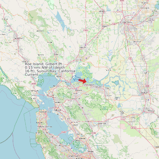 Map of Roe Island, Gilbert Pt., 0.15 nmi NW of (depth 16 ft), Suisun Bay, California Current Prediction Station