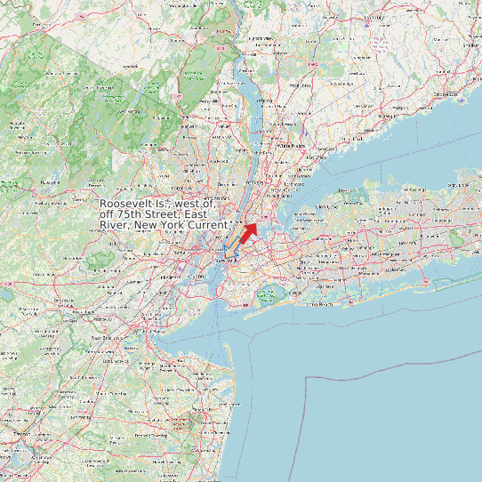 Map of Roosevelt Is., west of, off 75th Street, East River, New York Current Prediction Station