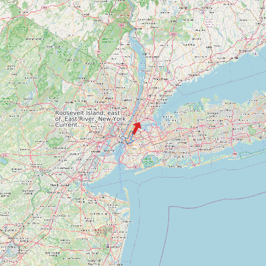 Map of Roosevelt Island, east of, East River, New York Current Prediction Station