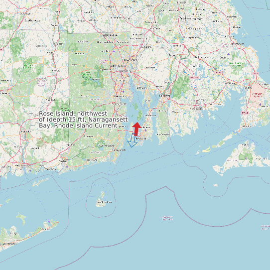 Map of Rose Island, northwest of (depth 15 ft), Narragansett Bay, Rhode Island Current Prediction Station