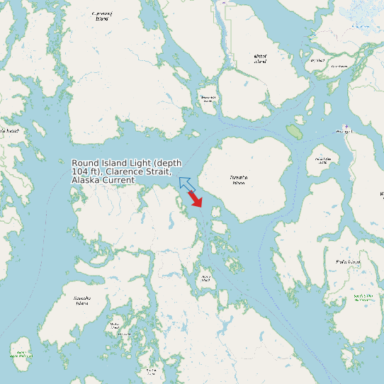Map of Round Island Light (depth 104 ft), Clarence Strait, Alaska Current Prediction Station