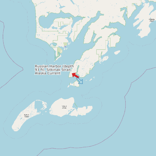 Russian Harbor (depth 93 ft), Sitkinak Strait, Alaska Current map