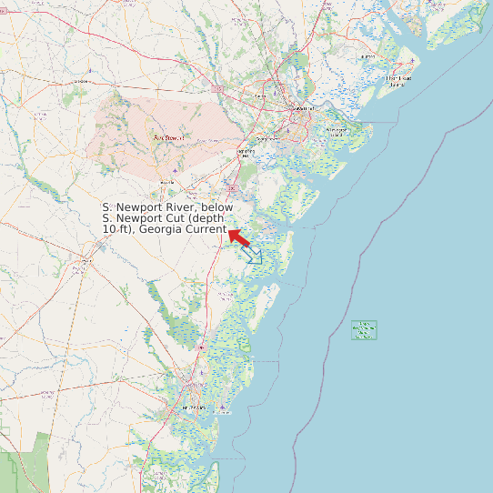 Map of S. Newport River, below S. Newport Cut (depth 10 ft), Georgia Current Prediction Station