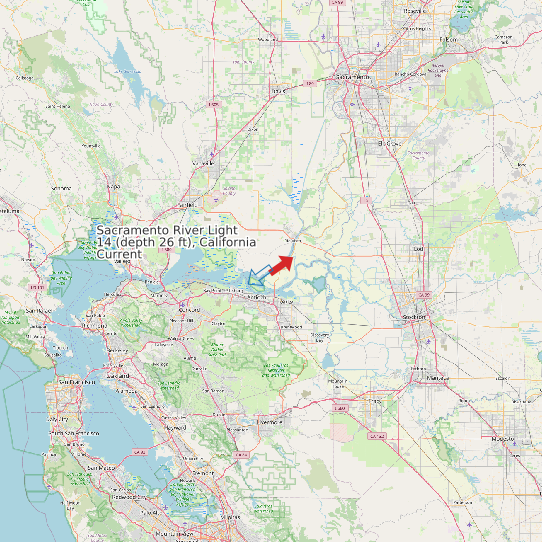 Sacramento River Light 14 (depth 26 ft), California Current map