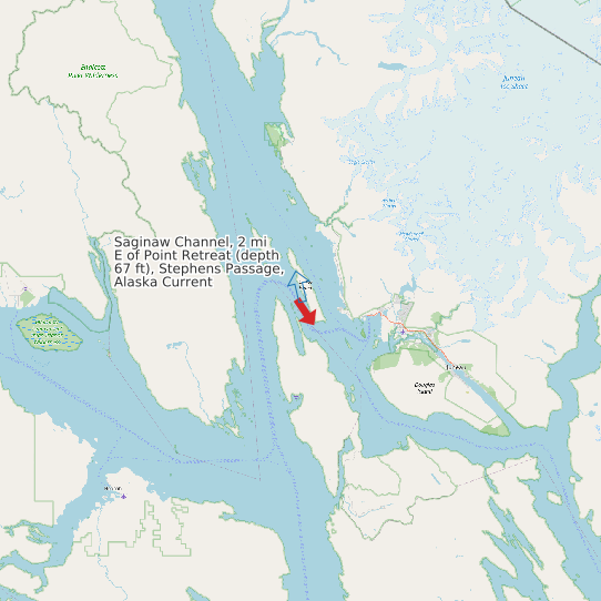 Map of Saginaw Channel, 2 mi E of Point Retreat (depth 67 ft), Stephens Passage, Alaska Current Prediction Station