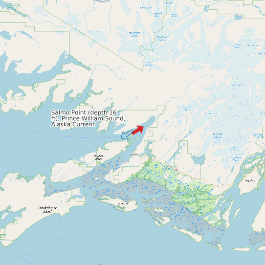 Map of Salmo Point (depth 16 ft), Prince William Sound, Alaska Current Prediction Station