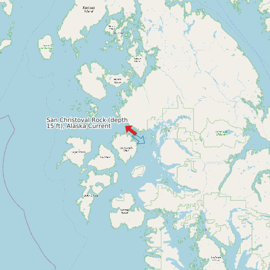 San Christoval Rock (depth 15 ft), Alaska Current map