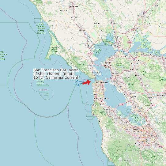 San Francisco Bar, north of ship channel (depth 15 ft), California Current map
