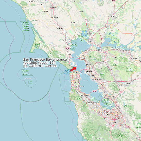 San Francisco Bay entrance (outside) (depth 124 ft), California Current map