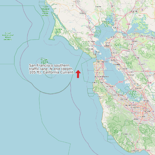 San Francisco southern traffic lane, N end (depth 105 ft), California Current map