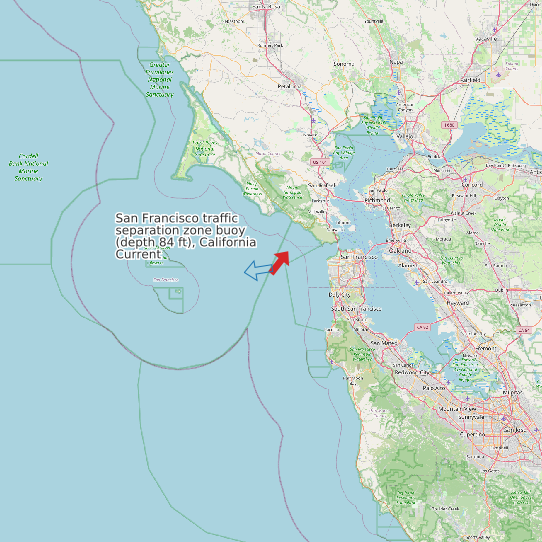 Map of San Francisco traffic separation zone buoy (depth 84 ft), California Current Prediction Station