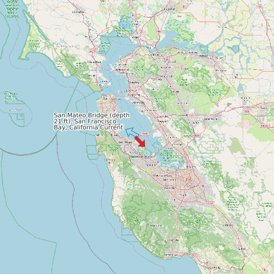 Map of San Mateo Bridge (depth 21 ft), San Francisco Bay, California Current Prediction Station