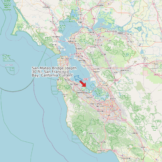 San Mateo Bridge (depth 30 ft), San Francisco Bay, California Current map