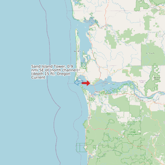 Sand Island Tower, 0.9 nmi SE of (north channel) (depth 15 ft), Oregon Current map