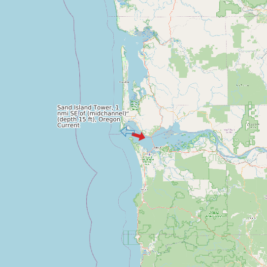 Sand Island Tower, 1 nmi SE of (midchannel) (depth 15 ft), Oregon Current map