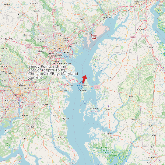 Map of Sandy Point, 2.3 nmi east of (depth 15 ft), Chesapeake Bay, Maryland Current Prediction Station