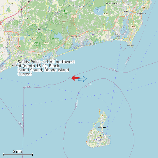 Map of Sandy Point, 4.1 mi northwest of (depth 15 ft), Block Island Sound, Rhode Island Current Prediction Station