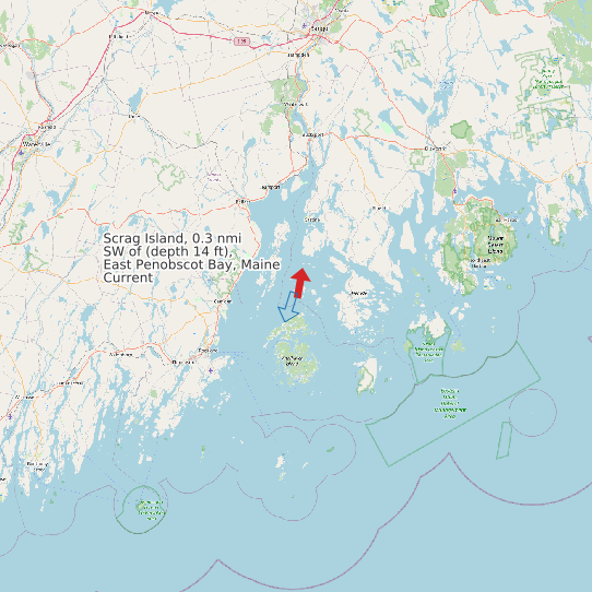 Map of Scrag Island, 0.3 nmi SW of (depth 14 ft), East Penobscot Bay, Maine Current Prediction Station
