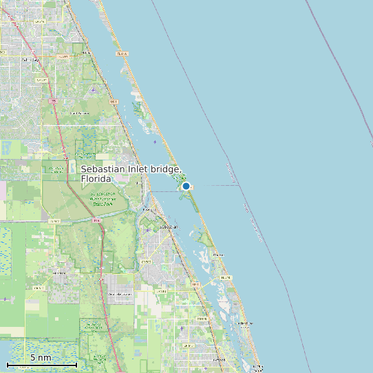 Map of Sebastian Inlet bridge, Florida Tide Prediction Station