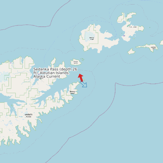 Sedanka Pass (depth 26 ft), Aleutian Islands, Alaska Current map