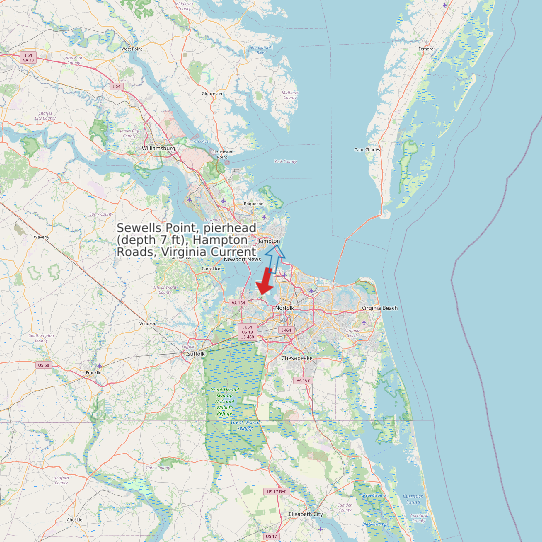 Sewells Point, pierhead (depth 7 ft), Hampton Roads, Virginia Current map