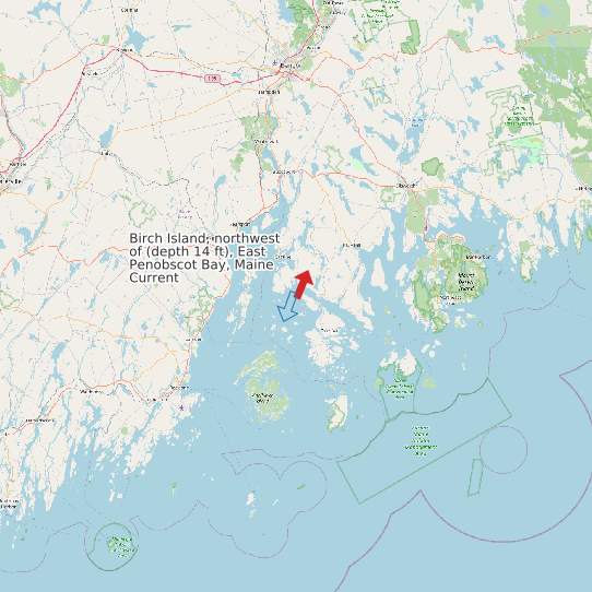 Map of Birch Island, northwest of (depth 14 ft), East Penobscot Bay, Maine Current Prediction Station