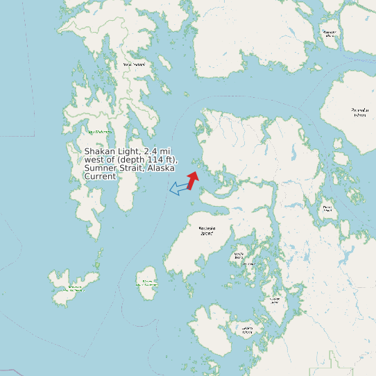 Shakan Light, 2.4 mi west of (depth 114 ft), Sumner Strait, Alaska Current map