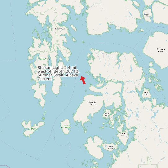 Shakan Light, 2.4 mi west of (depth 202 ft), Sumner Strait, Alaska Current map