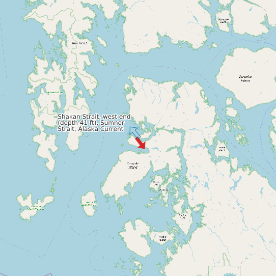Shakan Strait, west end (depth 41 ft), Sumner Strait, Alaska Current map