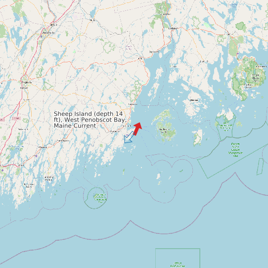 Map of Sheep Island (depth 14 ft), West Penobscot Bay, Maine Current Prediction Station