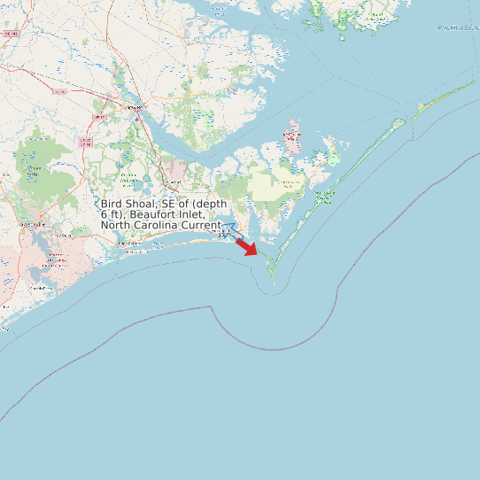 Map of Bird Shoal, SE of (depth 6 ft), Beaufort Inlet, North Carolina Current Prediction Station