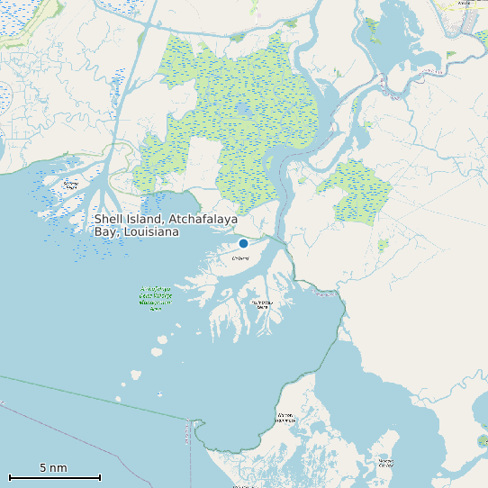 Map of Shell Island, Atchafalaya Bay, Louisiana Tide Prediction Station