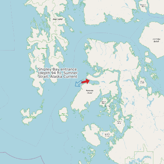 Map of Shipley Bay entrance (depth 94 ft), Sumner Strait, Alaska Current Prediction Station