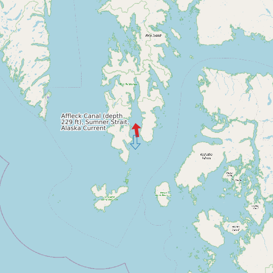 Map of Affleck Canal (depth 229 ft), Sumner Strait, Alaska Current Prediction Station