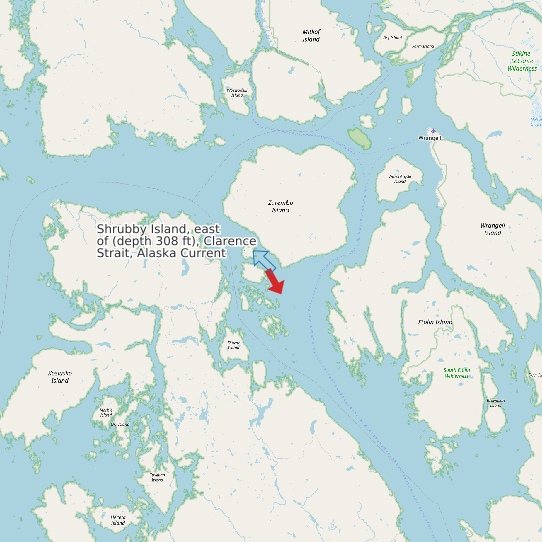 Map of Shrubby Island, east of (depth 308 ft), Clarence Strait, Alaska Current Prediction Station