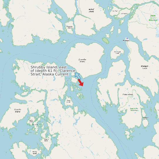 Shrubby Island, east of (depth 61 ft), Clarence Strait, Alaska Current map