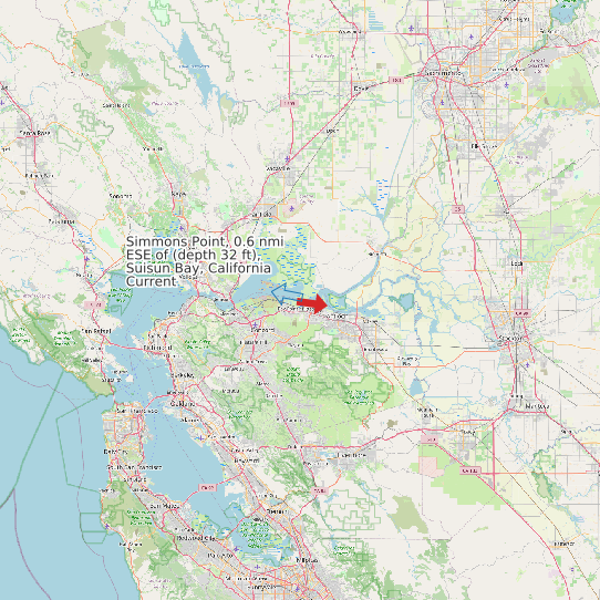 Map of Simmons Point, 0.6 nmi ESE of (depth 32 ft), Suisun Bay, California Current Prediction Station