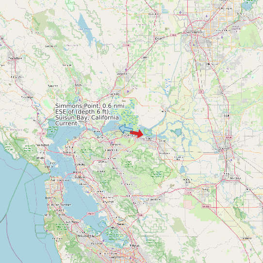 Map of Simmons Point, 0.6 nmi ESE of (depth 6 ft), Suisun Bay, California Current Prediction Station