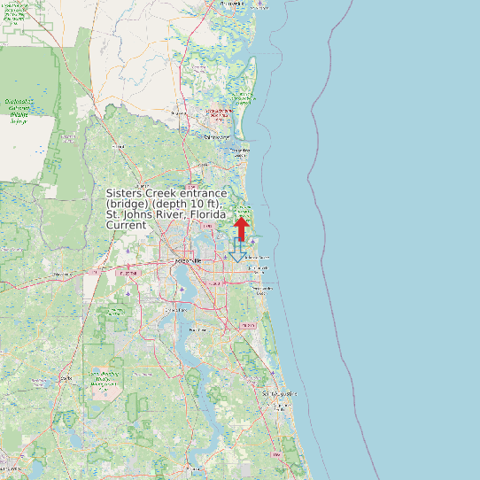 Sisters Creek entrance (bridge) (depth 10 ft), St. Johns River, Florida Current map