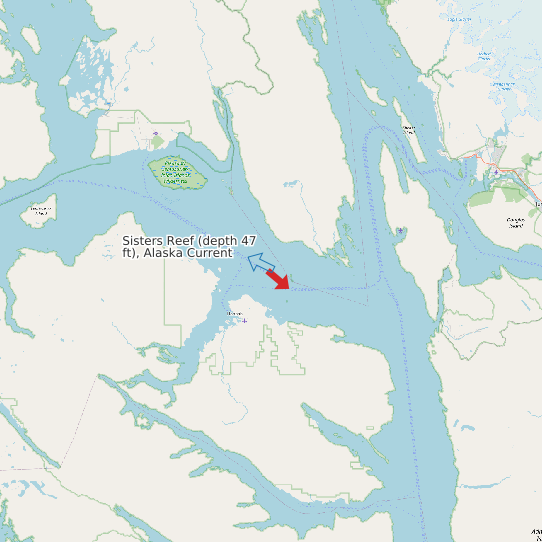 Map of Sisters Reef (depth 47 ft), Alaska Current Prediction Station